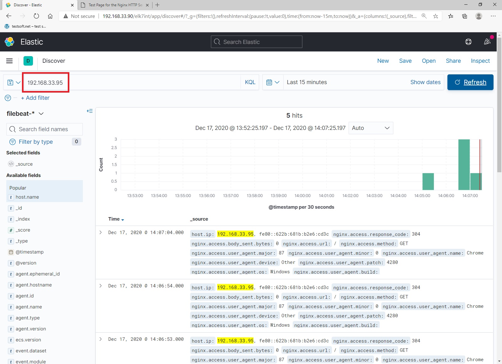 Elasticsearch remote log view form 192.168.33.95. Picture 13.